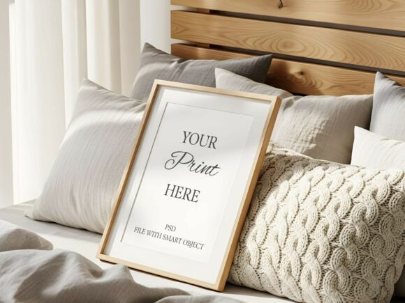 Boho Bed Wood Frame Mockup: A Practical Tool for Displaying Vertical Art