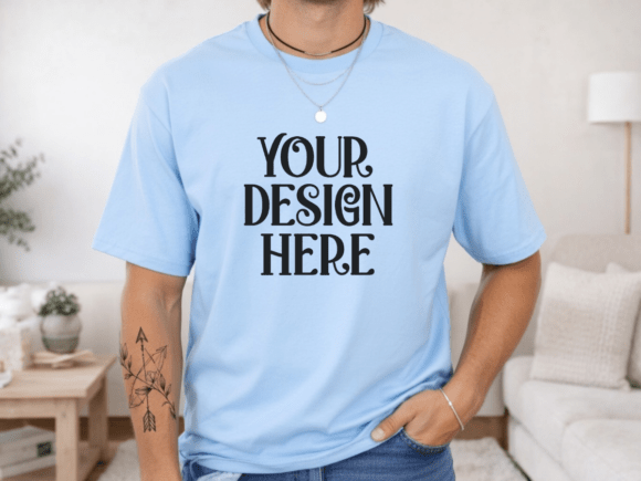 Gildan 64000 Light Blue Mens Mockup