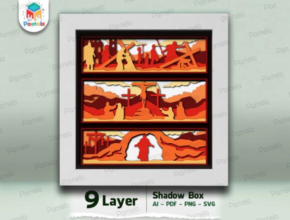 Jesus Resurrection Shadow Box SVG
