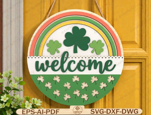 Rainbow Shamrock Welcome Sign SVG for St. Patrick's Day